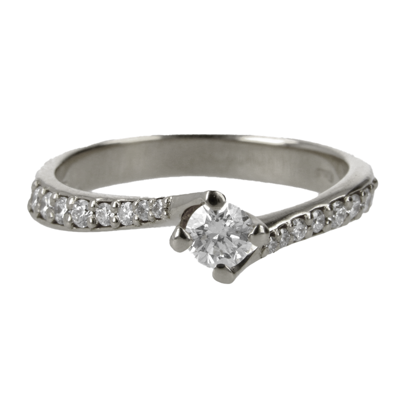 Anello oro bianco 18K con diamanti con centrale round da 0.32 a 0.46 ct