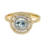 Anello oro giallo 18K con acquamarina round e contorno diamanti