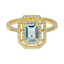Anello oro giallo 18K con acquamarina emerald e contorno diamanti
