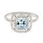Anello oro bianco 18K con acquamarina cushion e contorno diamanti