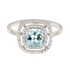 Anello oro bianco 18K con acquamarina cushion e contorno diamanti