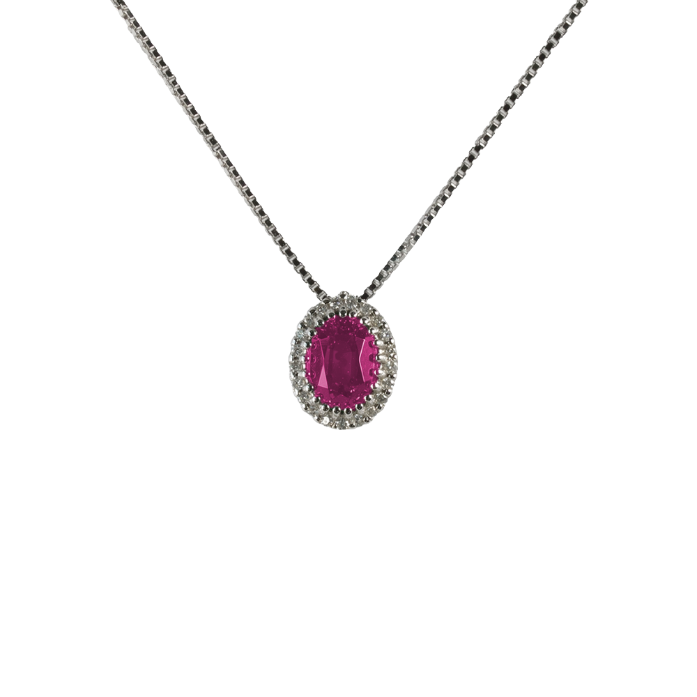 Ciondolo in oro bianco 18K con diamanti pavè con rubino centrale da 0.29 a 1.25 ct