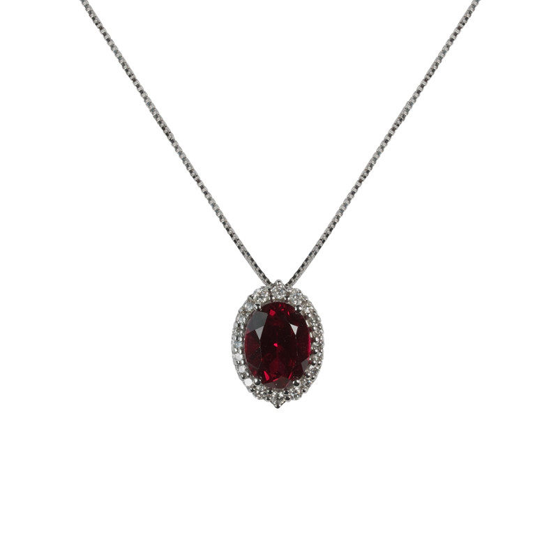 Ciondolo in oro bianco 18K con diamanti pavè con rubino centrale da 0.35 a 1.64 ct