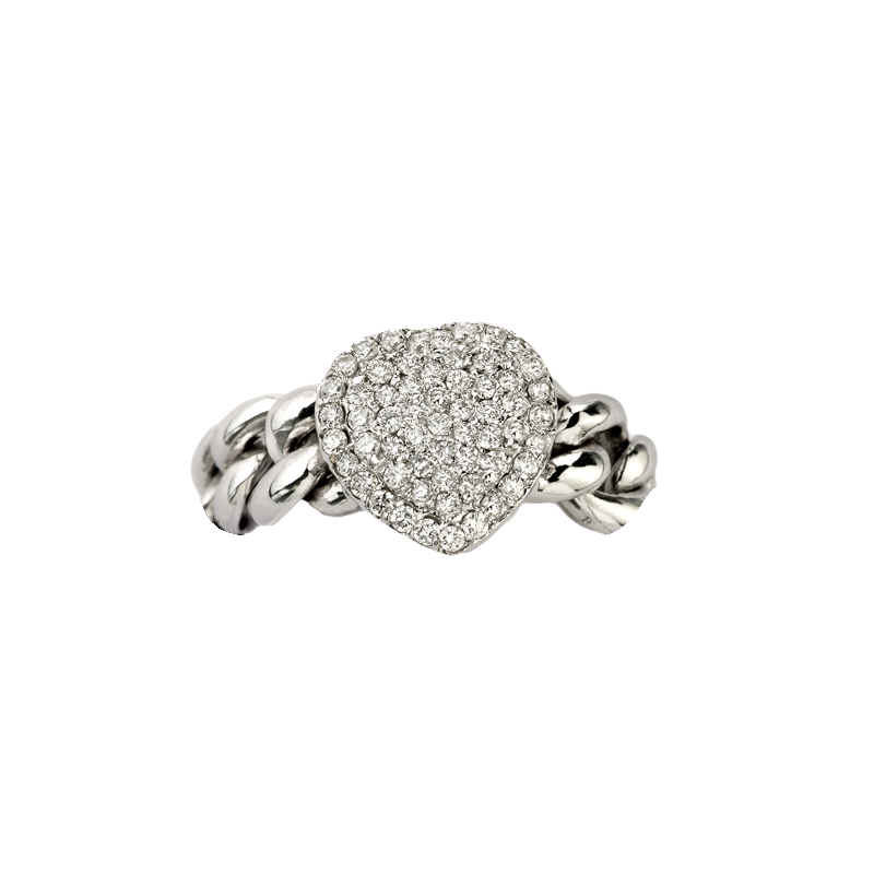Anello Groumette Oro bianco 18K con Diamanti a cuore