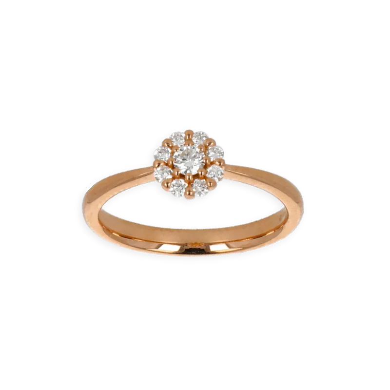 Anello Oro Rosa 18K con Centrale di Diamanti