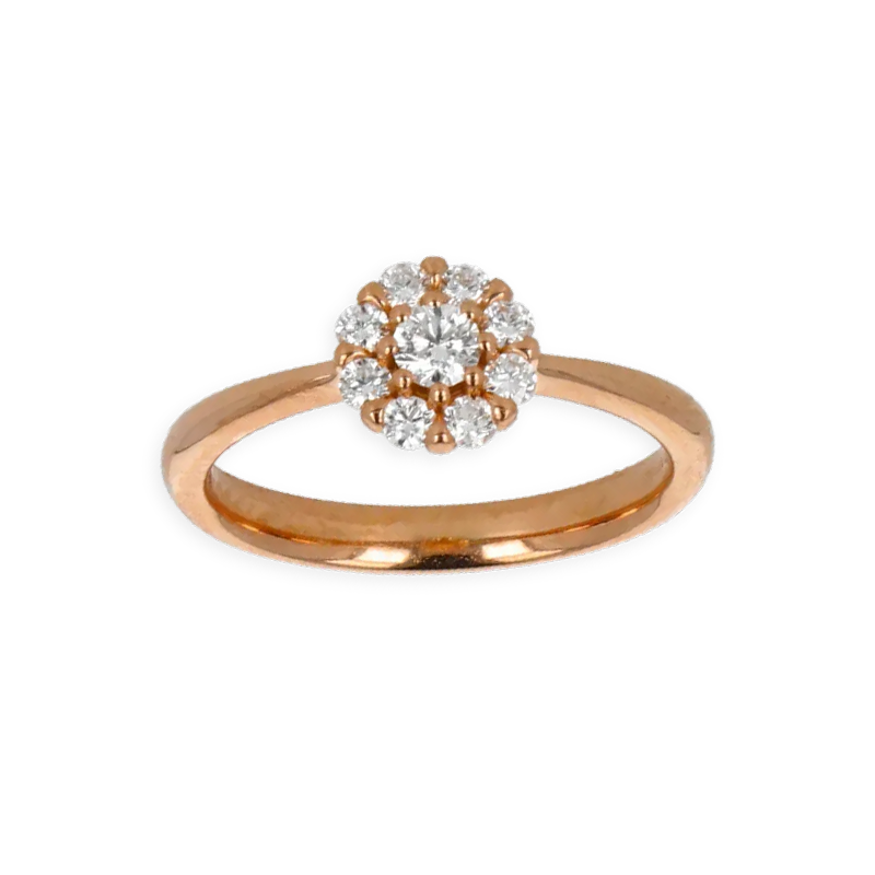 Anello Oro Rosa 18K con Centrale di Diamanti