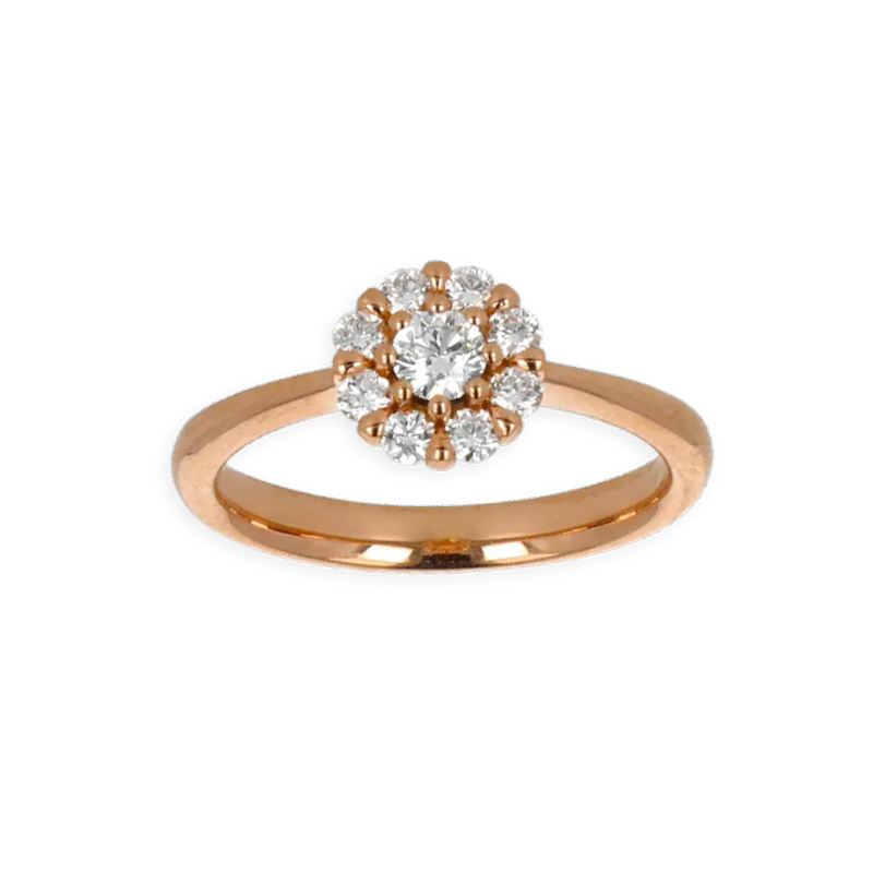 Anello Oro Rosa 18K con Centrale di Diamanti