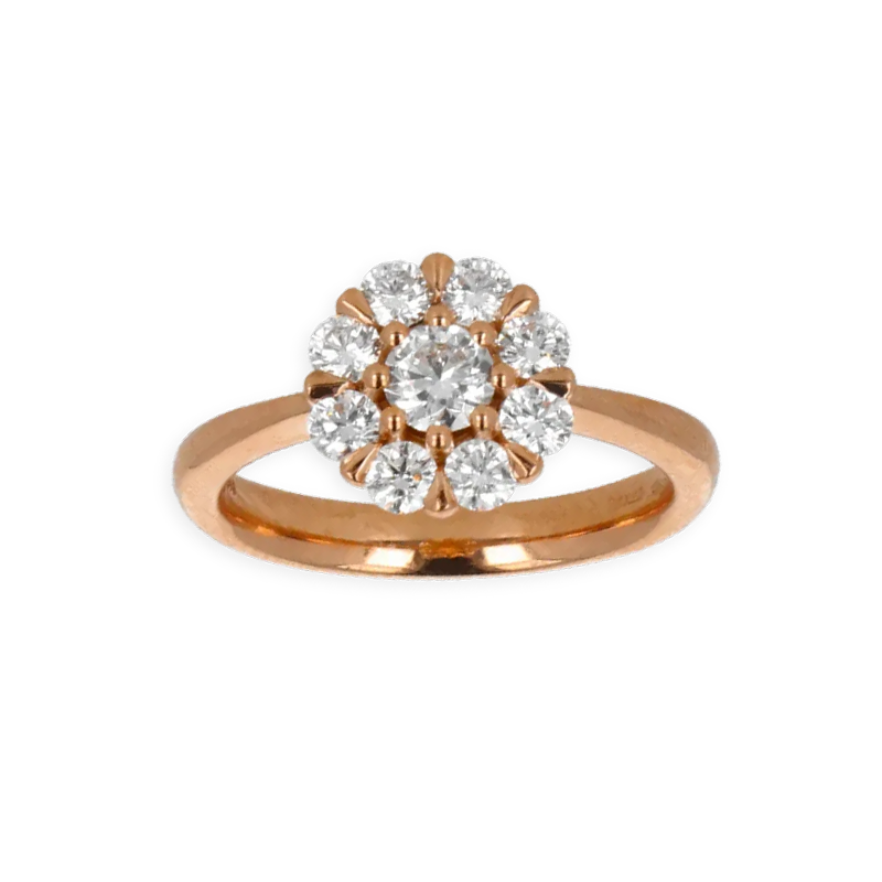 Anello Oro Rosa 18K con Centrale di Diamanti