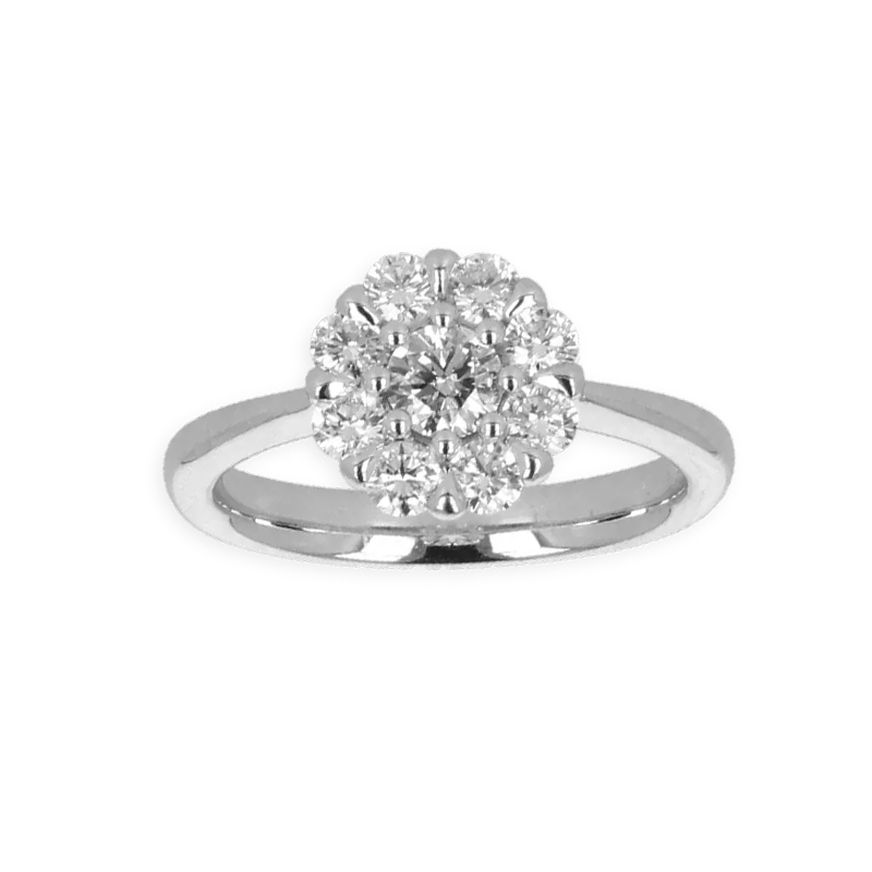 Anello Oro Bianco 18K con Centrale di Diamanti