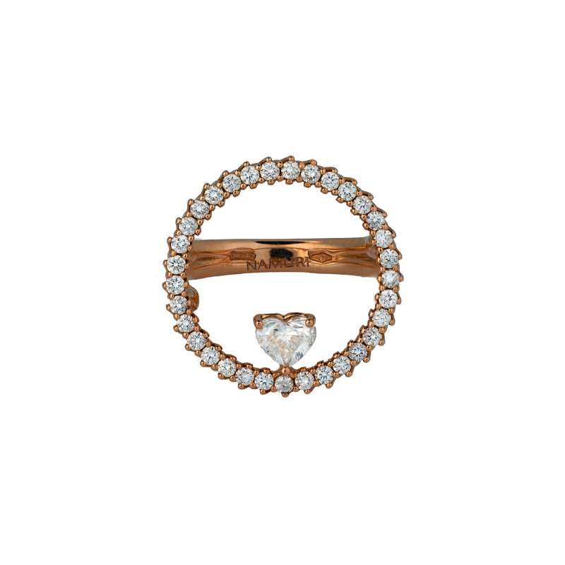 Anello in oro rosa 18K con diamanti con cuore