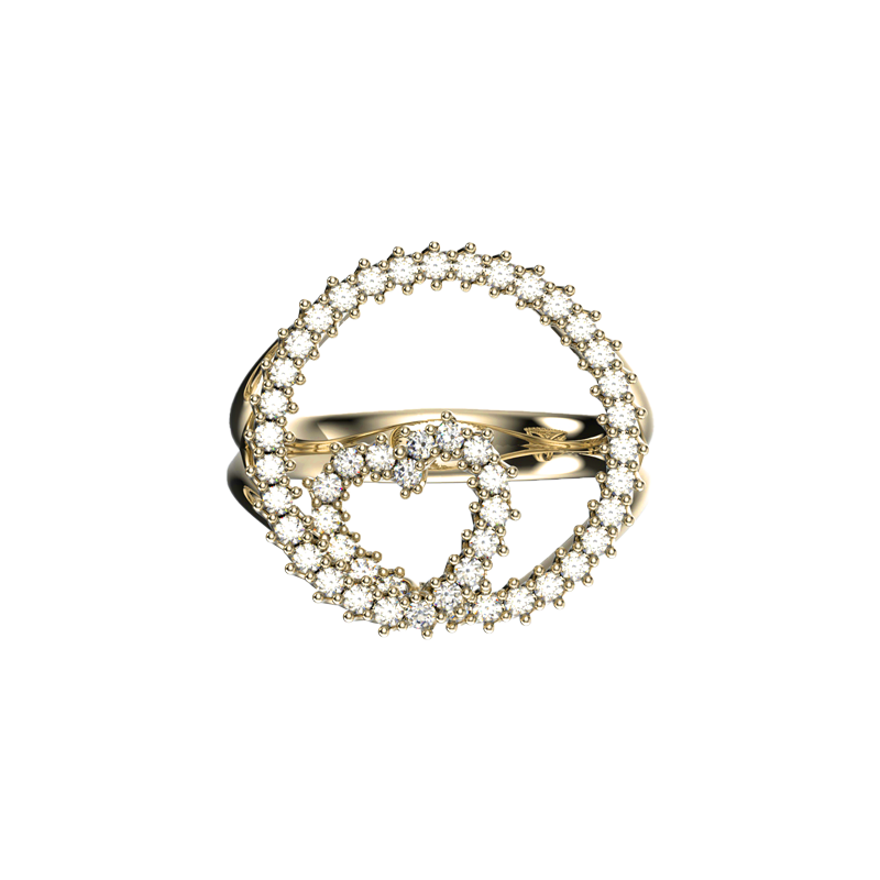 Anello oro giallo 18K a cerchio cuore intrecciato