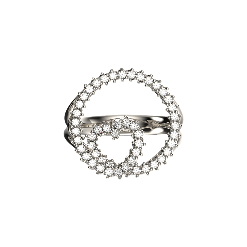 Anello oro bianco 18K a cerchio cuore intrecciato