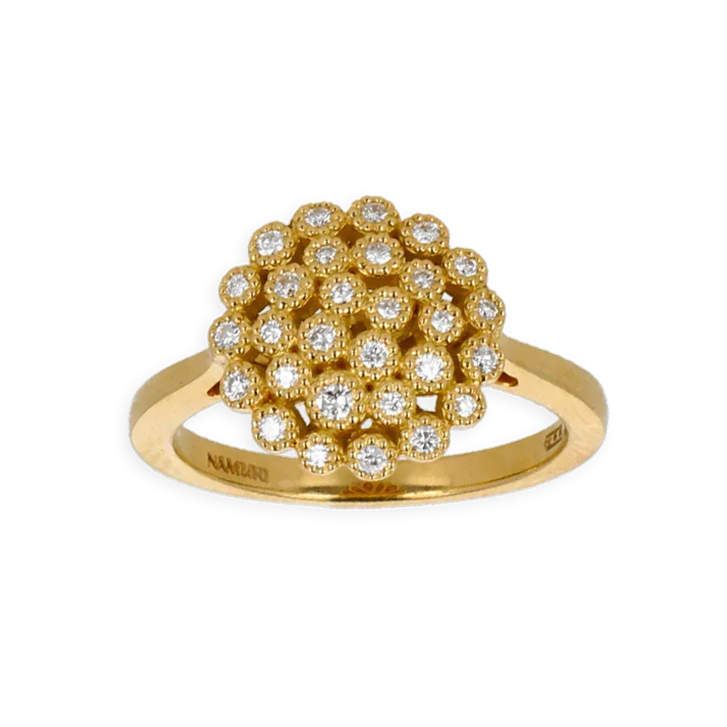 Anello oro giallo 18K con diamanti tondi pavè