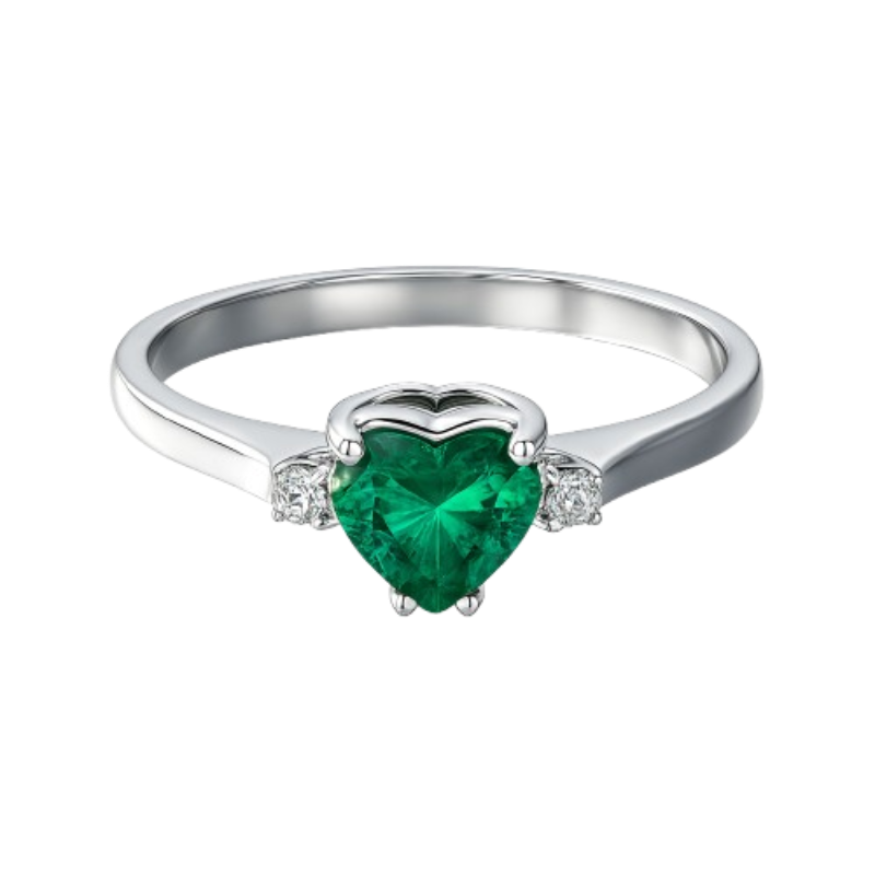 Anello smeraldo cuore con diamanti e oro bianco 18K