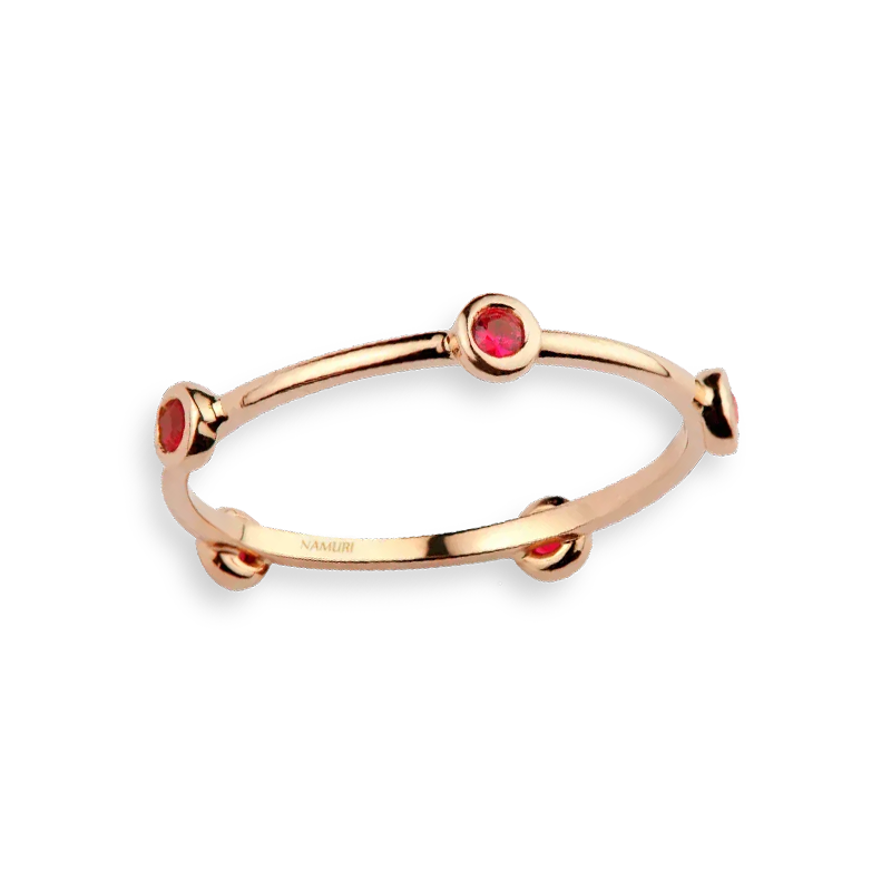 Anello Oro Rosa 18K con Rubini Naturali