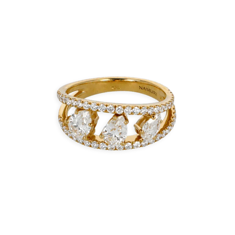 Anello in Oro Giallo 18K con Diamanti Round e Fantasia