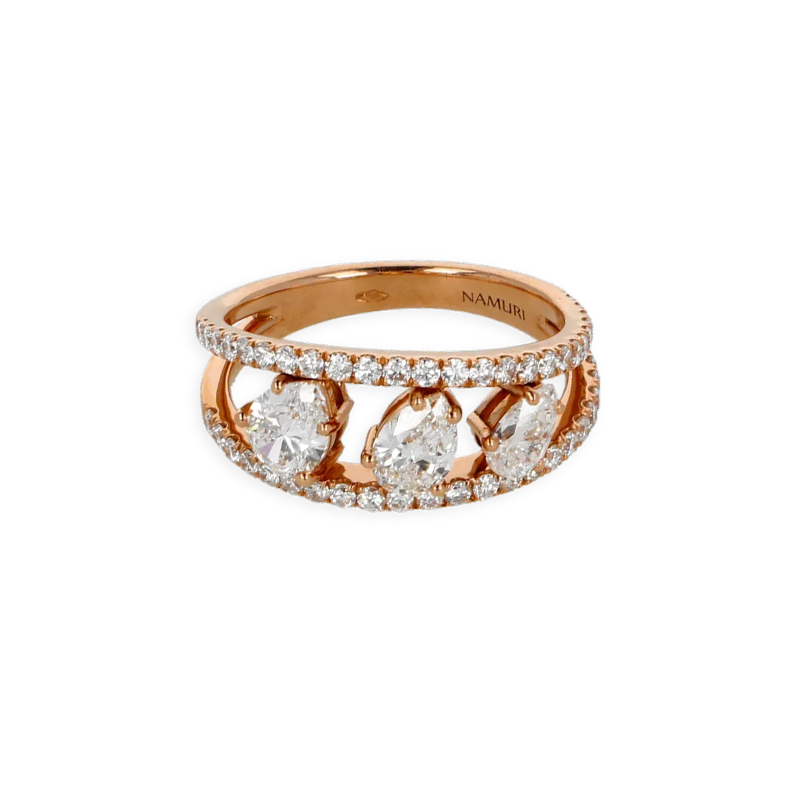 Anello in Oro Rosa 18K con Diamanti Round e Fantasia