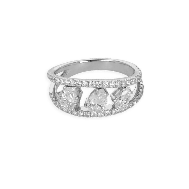 Anello in Oro Bianco 18K con Diamanti Round e Fantasia