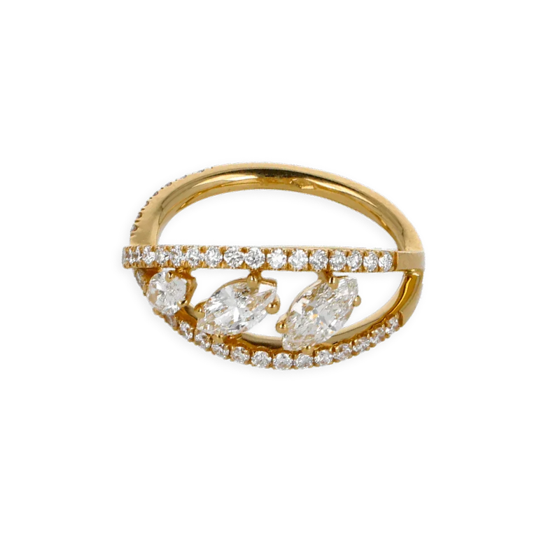 Anello Fantasia doppio infinito in Oro giallo 18K e 2 file con diamanti con goccia degradè