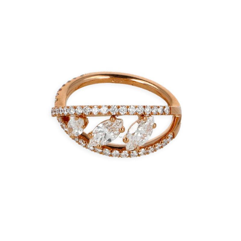 Anello Fantasia doppio infinito in Oro Rosa 18K e 2 file con diamanti con goccia degradè