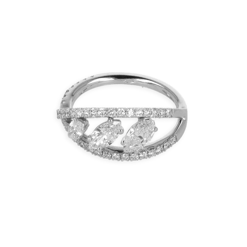 Anello Fantasia doppio infinito in Oro bianco 18K e 2 file con diamanti con goccia degradè