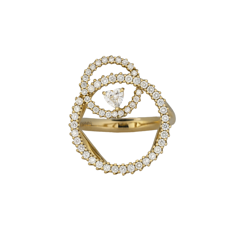 Anello in oro giallo 18K con diamanti con cuore