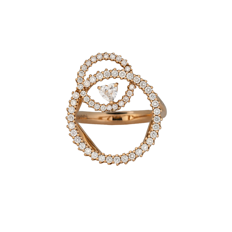 Anello in oro rosa 18K con diamanti con cuore