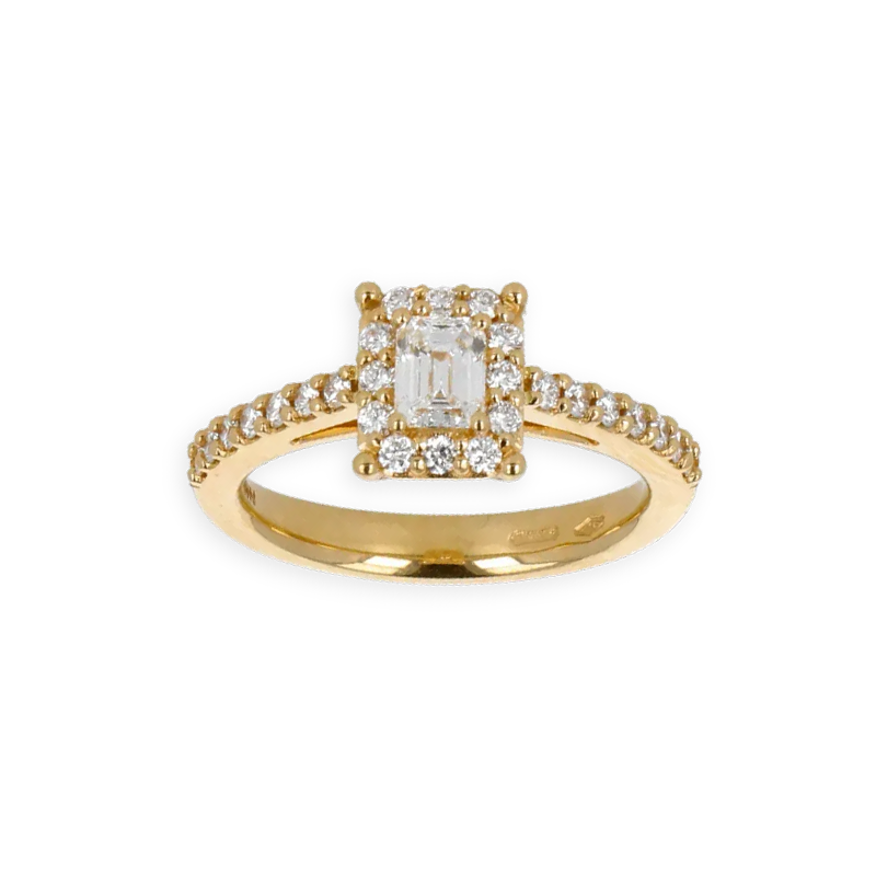 Anello Oro Giallo 18K con Diamanti Round e Emerald Cut