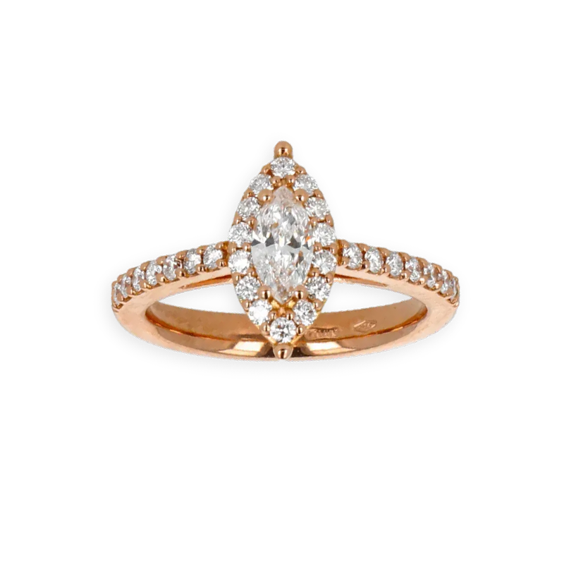 Anello Oro Rosa 18K con Diamanti Round e Navette Cut