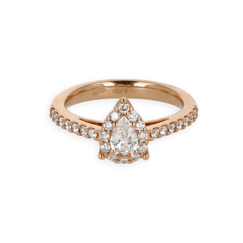 Anello Oro Rosa 18K con Diamanti Round e Pear Cut