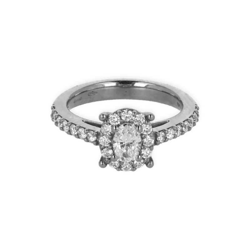 Anello grande in oro bianco 18K con diamanti con centrale oval cut