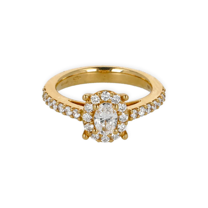 Anello grande in oro giallo 18K con diamanti con centrale oval cut
