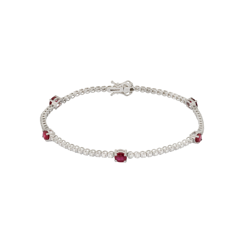 Bracciale oro bianco 18K con diamanti con spot rubini ovali