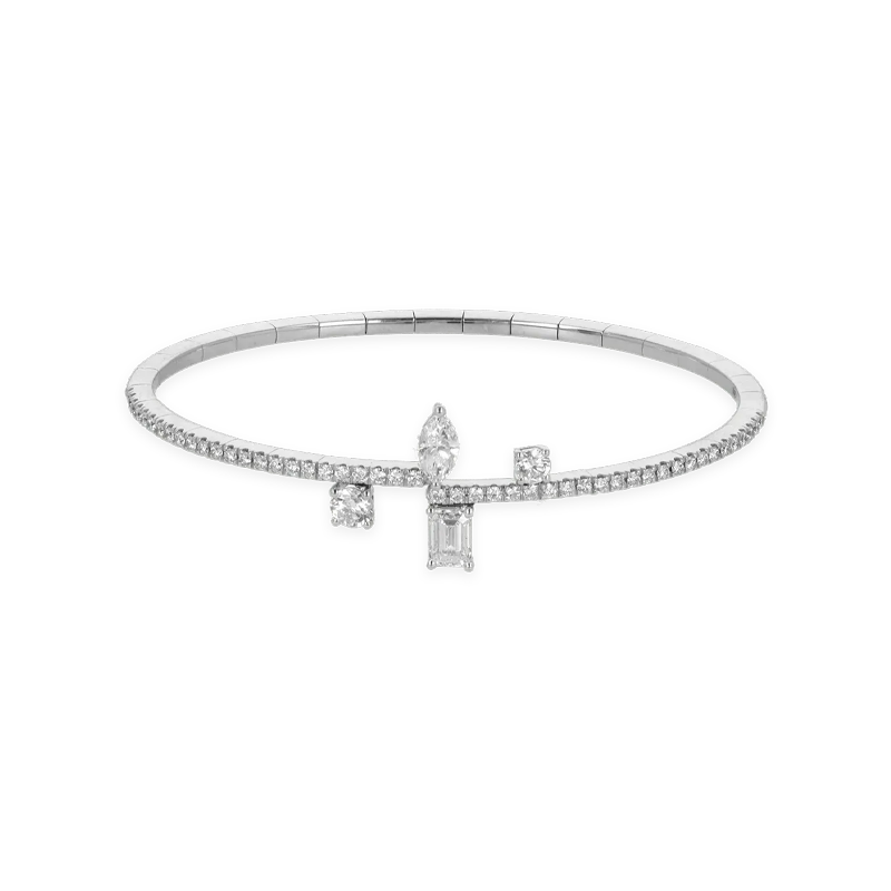 Bracciale fantasia oro bianco 18K con diamanti emerald, navette e round