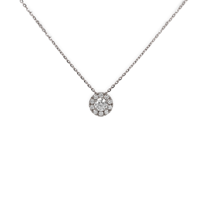 Ciondolo oro bianco 18K con diamante centrale pavè da 0.22 a 0.36 ct