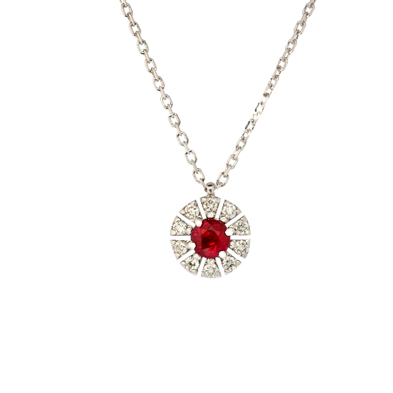 Ciondolo oro bianco 18K con rubino round