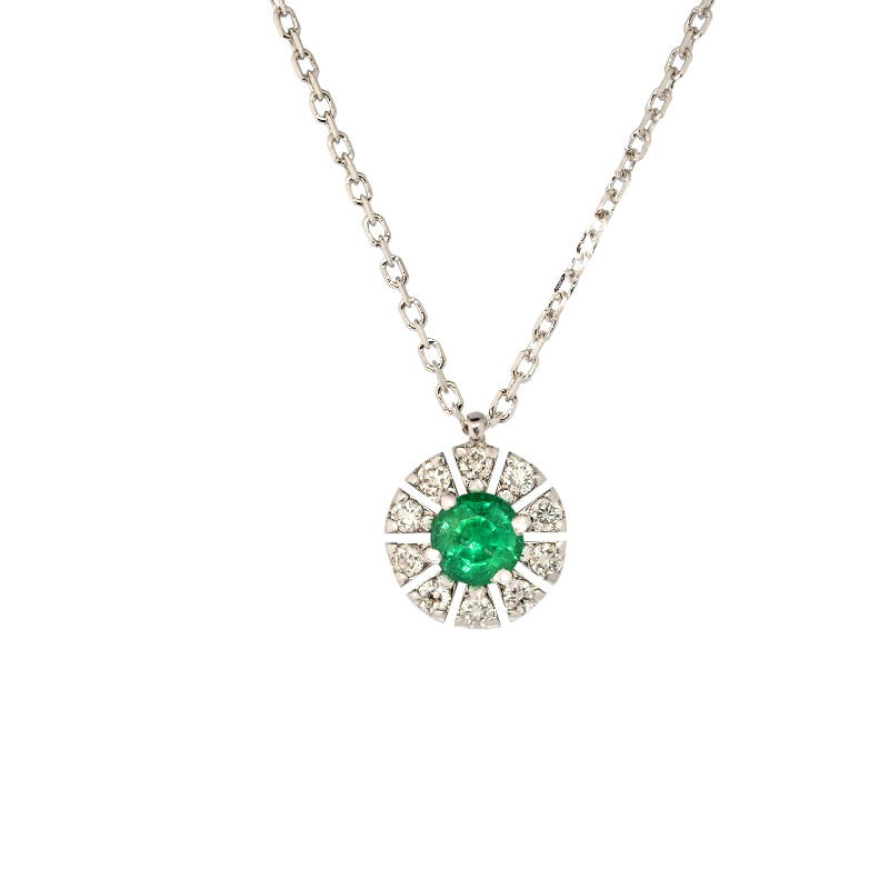 Ciondolo oro bianco 18K con smeraldo round