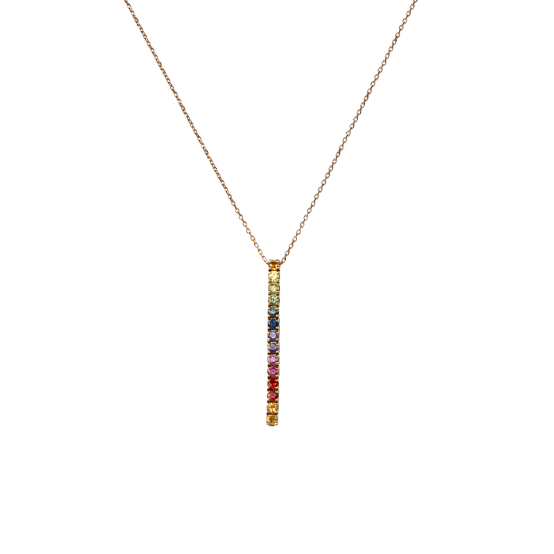 Ciondolo fiammifero rainbow oro rosa 18K con zaffiri multicolore