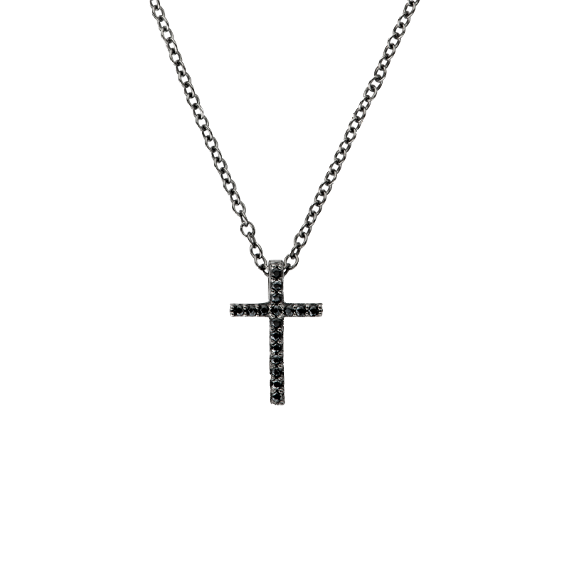 Croce Oro brunito 18K con Diamanti Neri da 0.08 a 0.17 ct
