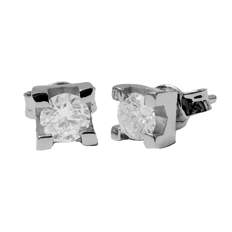 Orecchini luce griffe quadrato oro bianco 18K con BT da 0.04 a 0.40 ct