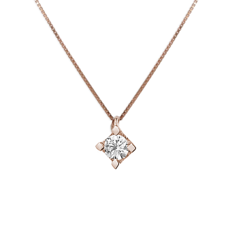 Pendente punto luce griffe quadrato oro rosa 18K con diamanti da 0.02 a 0.20 ct