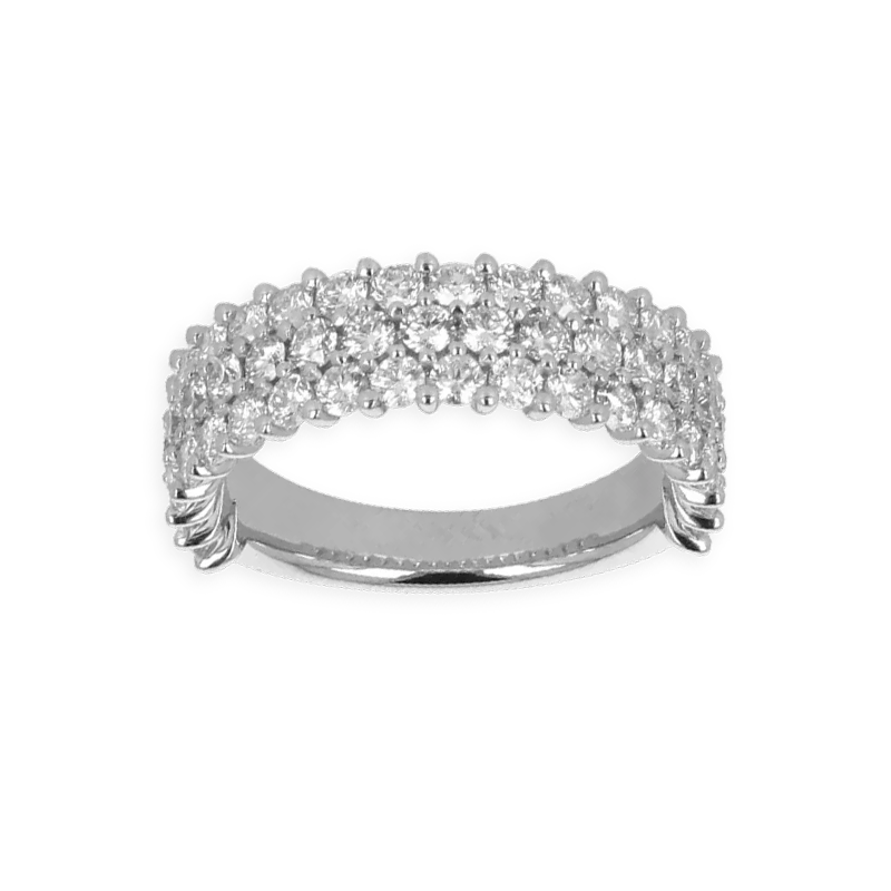 Fascia media in oro bianco 18K con diamanti a 3 fili