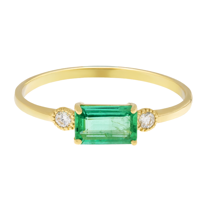 Anello oro giallo 18K con smeraldo emerald e diamanti laterali