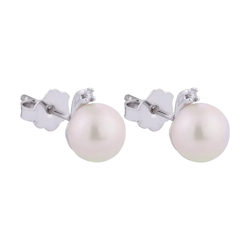 Orecchini Oro bianco 18K con Perle e Diamanti da 0.02 a 0.06 ct