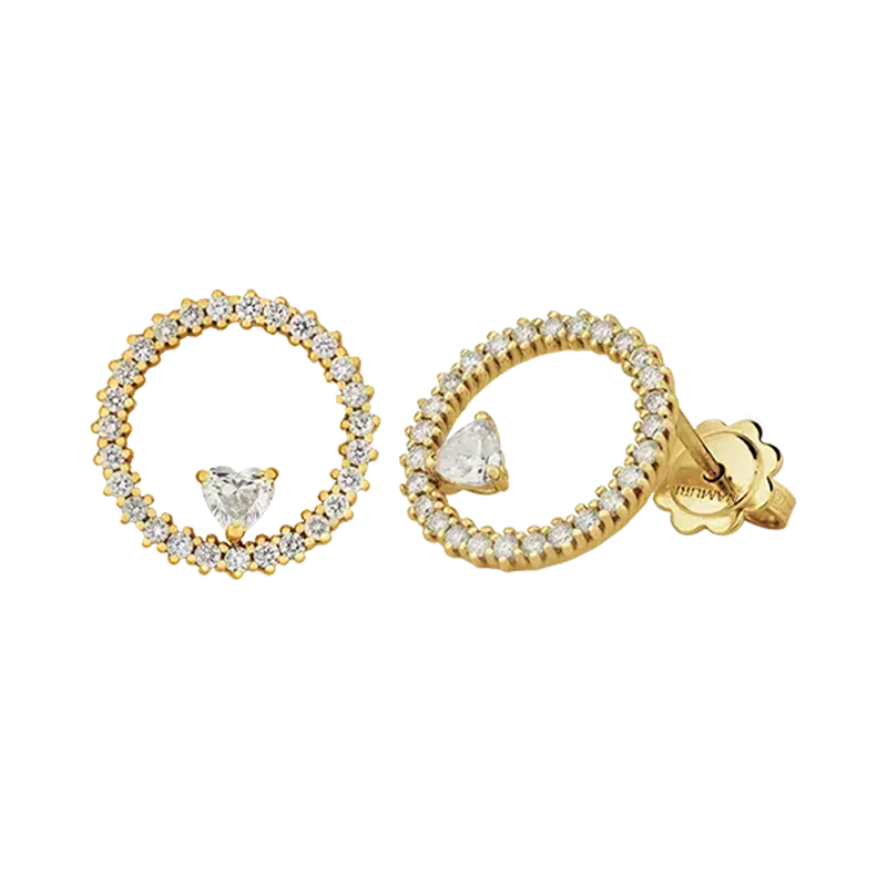 Orecchini in oro giallo 18K con diamanti con cuore