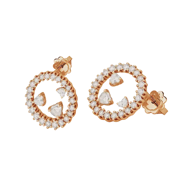 Orecchini in oro rosa 18K con diamanti con 3 cuori