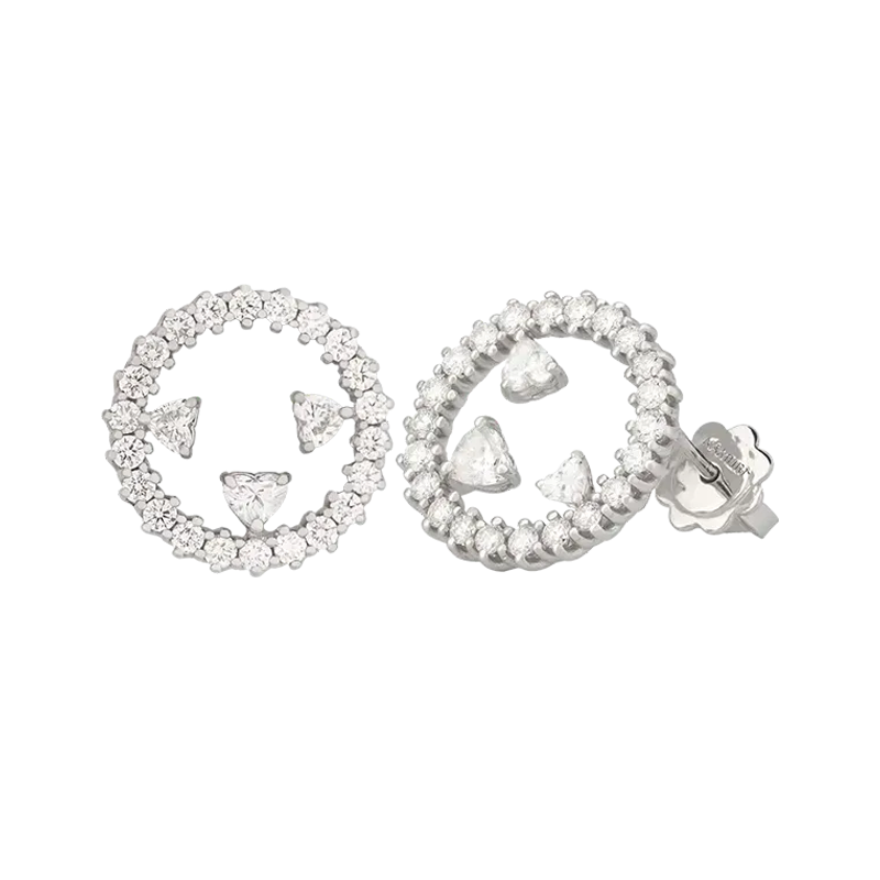 Orecchini in oro bianco 18K con diamanti con 3 cuori