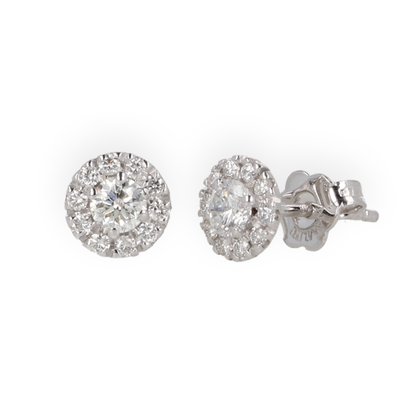 Orecchini oro bianco 18K con diamante centrale con pavè da 0.44 a 0.72 ct