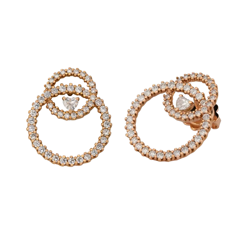 Orecchini in oro rosa 18K con diamanti con cuore