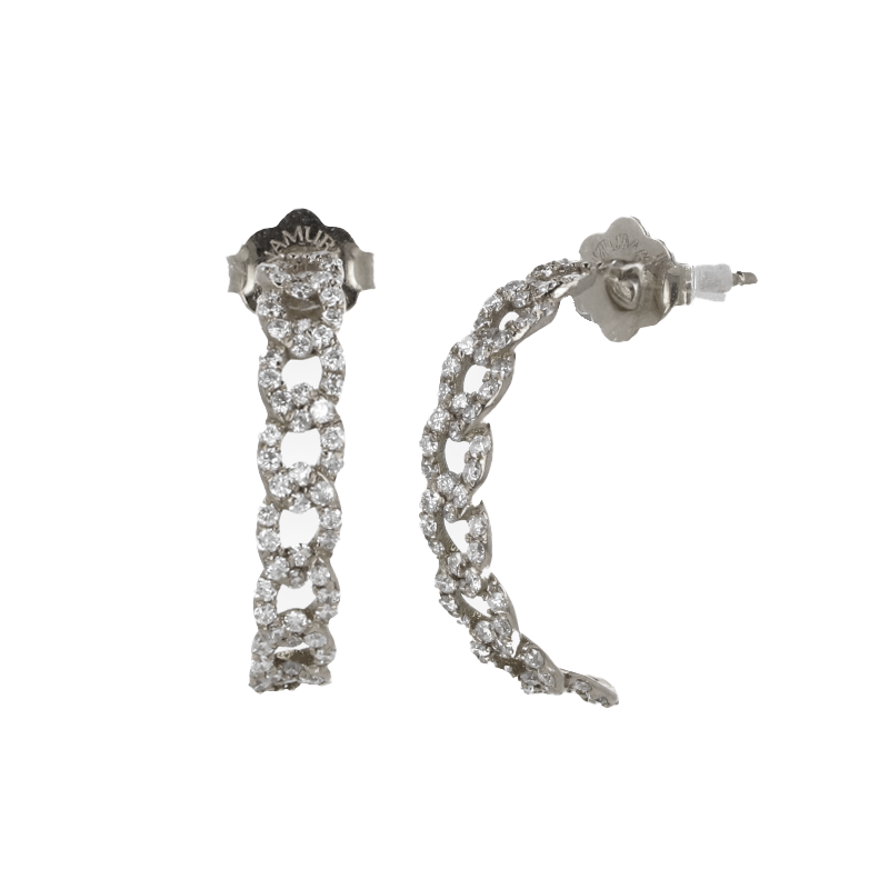 Orecchini oro bianco 18K con diamanti groumette